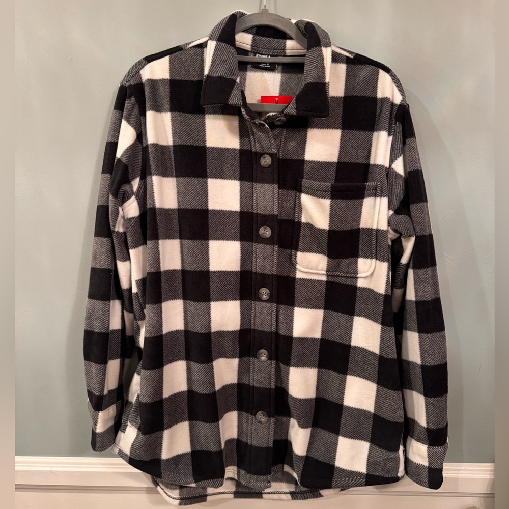 Eddie Bauer Black and White Plaid Microfleece Shirt